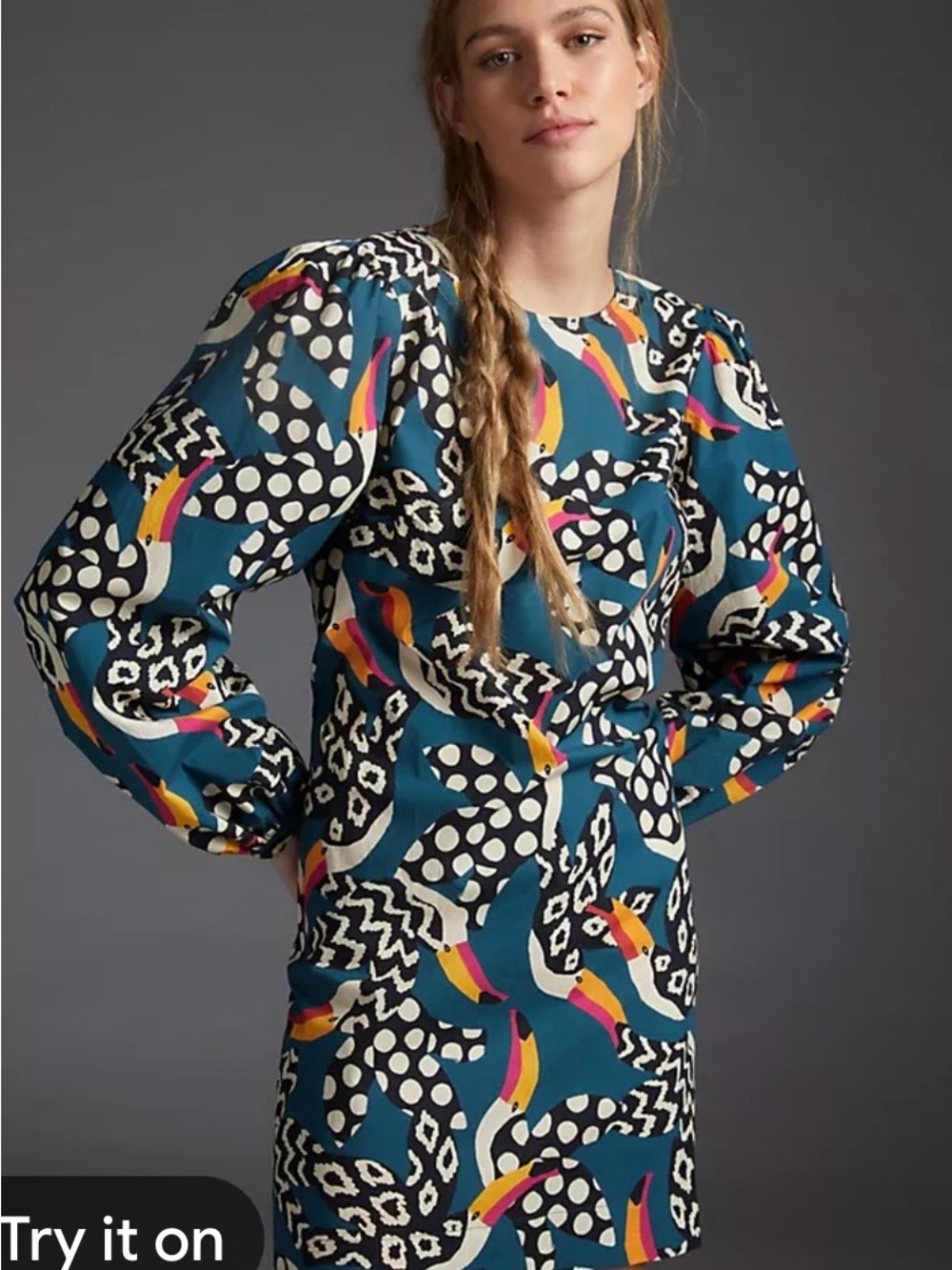 Anthropologie Farm Rio Toucan Dress Abstract Print Puff Sleeve Mini Dress small